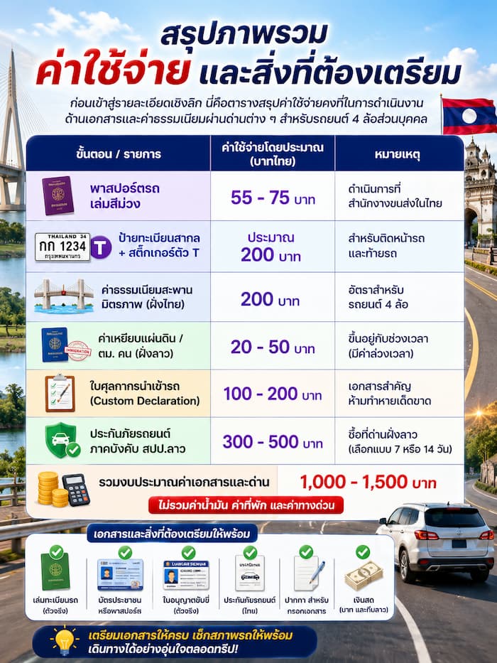 คู่มือขับรถไปลาวฉบับสมบูรณ์ เอกสาร และค่าใช้จ่าย